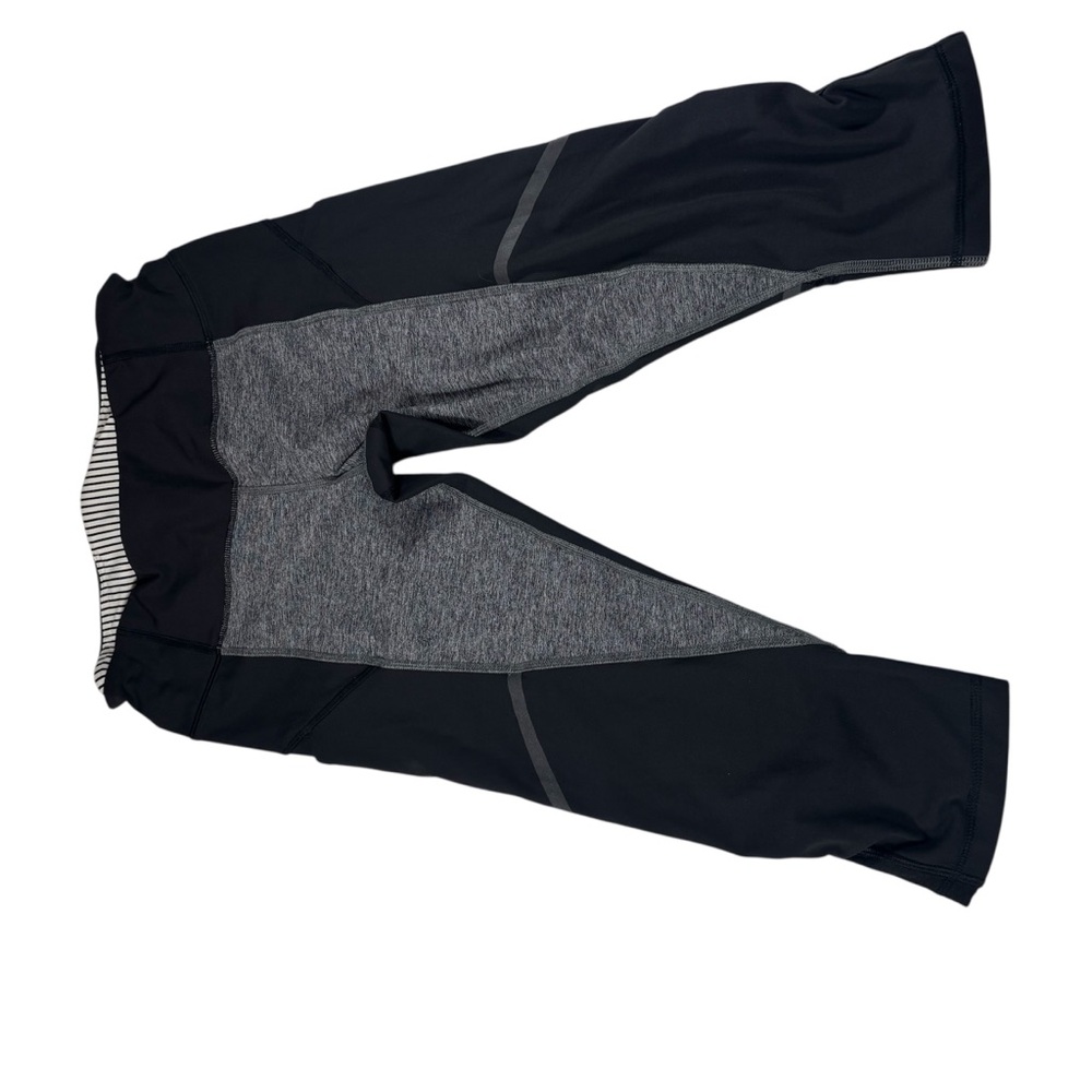 Women's LULULEMON Sz 6 Black Space Gray Capri Leggings Side Pockets Luxtreme